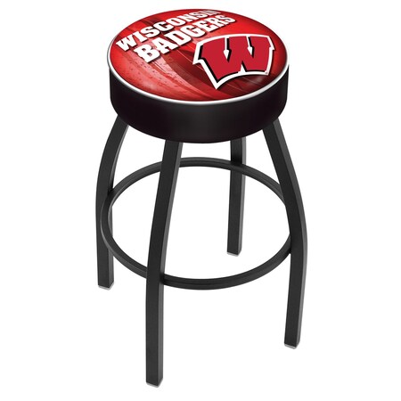 Holland Bar Stool Co 25" 4" Wisconsin "W" Cushion Seat, Blk Wrinkle Base Swivel Bar Stool L8B125Wisc-W-D2